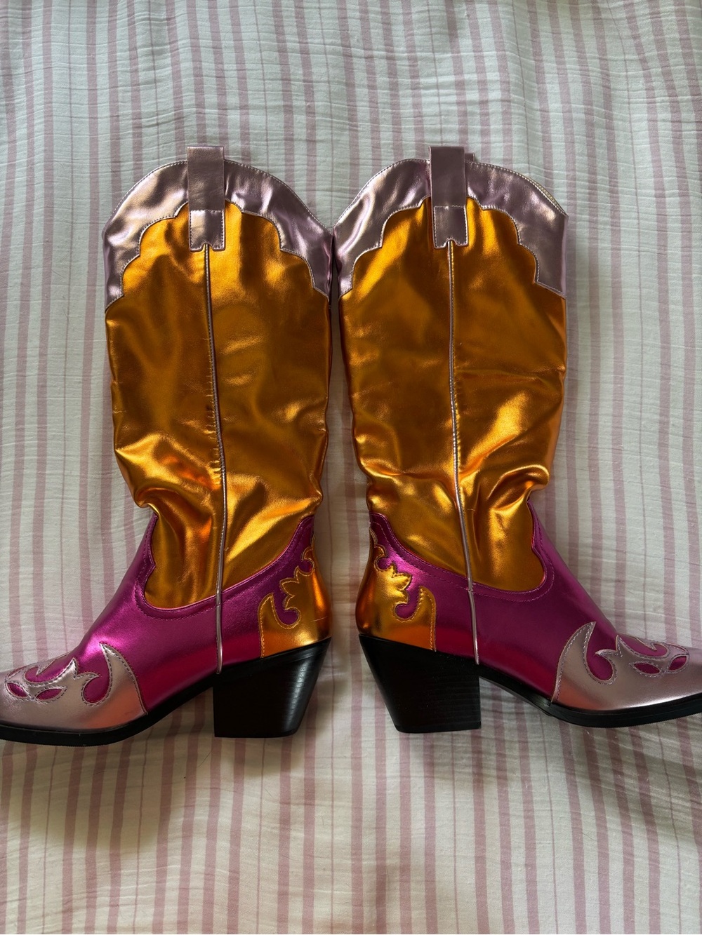 Azalea Wang Hendrix Pink and Orange Metallic Boots - Picture 4 of 6